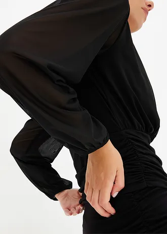 Triko s dlouhým rukávem, se síťovinou • černá • bonprix obchod