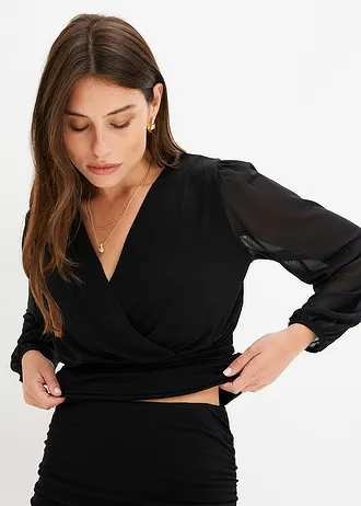 Triko s dlouhým rukávem, se síťovinou, barva: černá