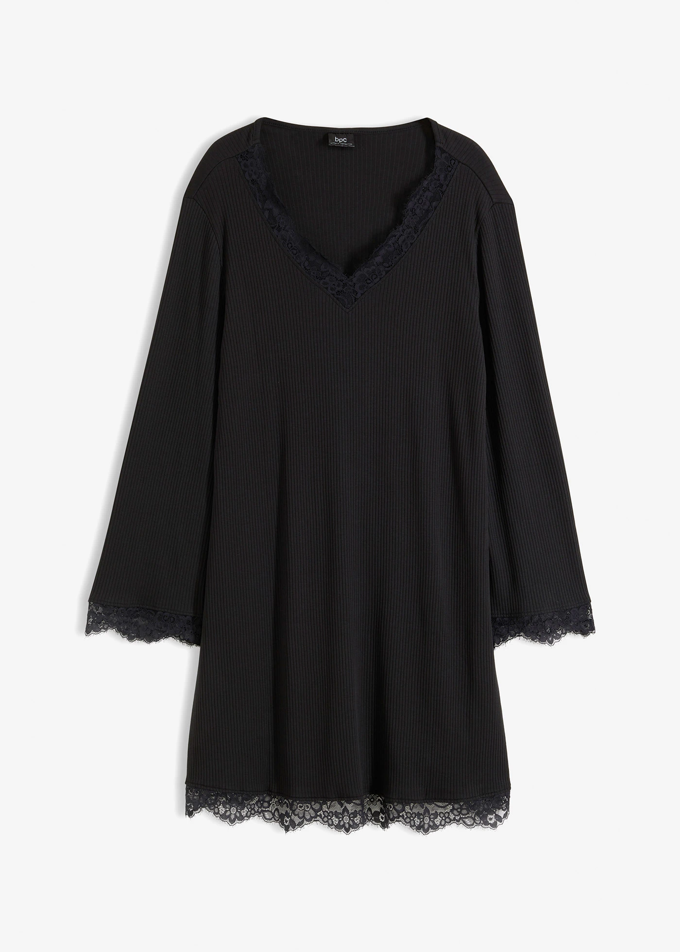 Cămaşă de noapte cu dantelă • negru • magazin bonprix