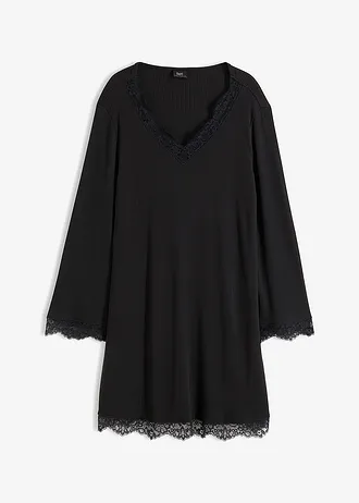 Geribd nachthemd met kant • zwart • bonprix online shop