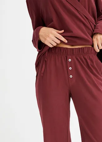 Pyjama à col châle en coton doux • prune foncé • Boutique bonprix