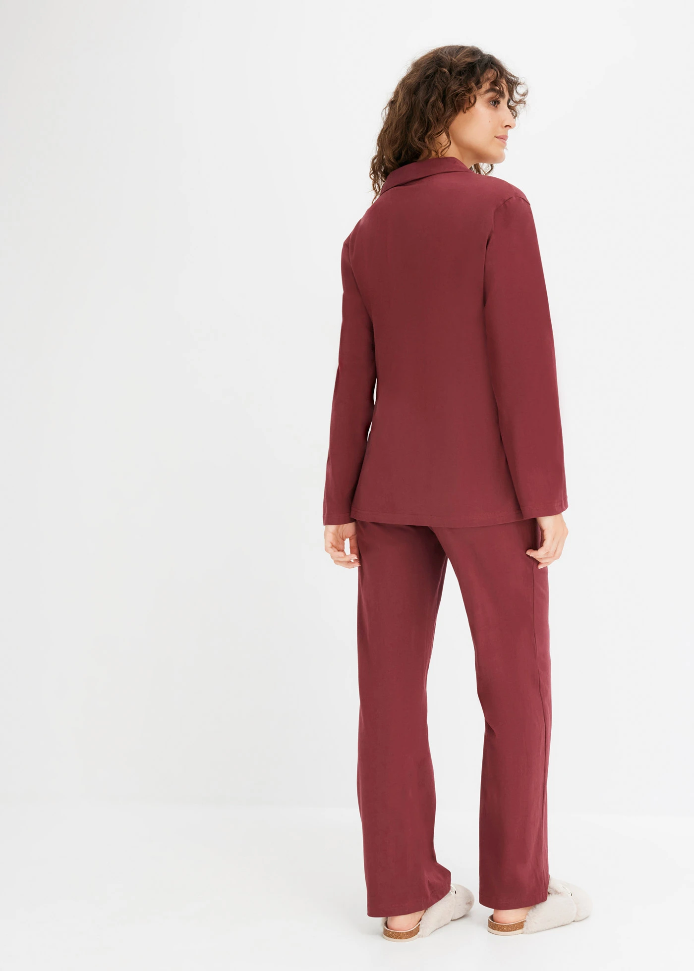 Pyjama met sjaalkraag van zacht katoen (2-dlg. set) • donkerbessen • bonprix online shop