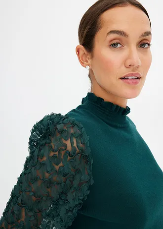 Pulover cu guler rulat, din amestec moale de viscoză • verde profund • magazin bonprix