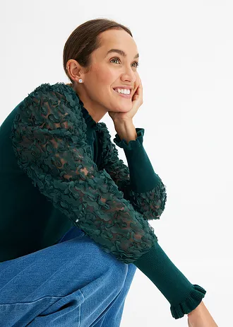 Svetr s rolákovým límcem, z měkké viskózové směsi • tmavě zelená • bonprix obchod