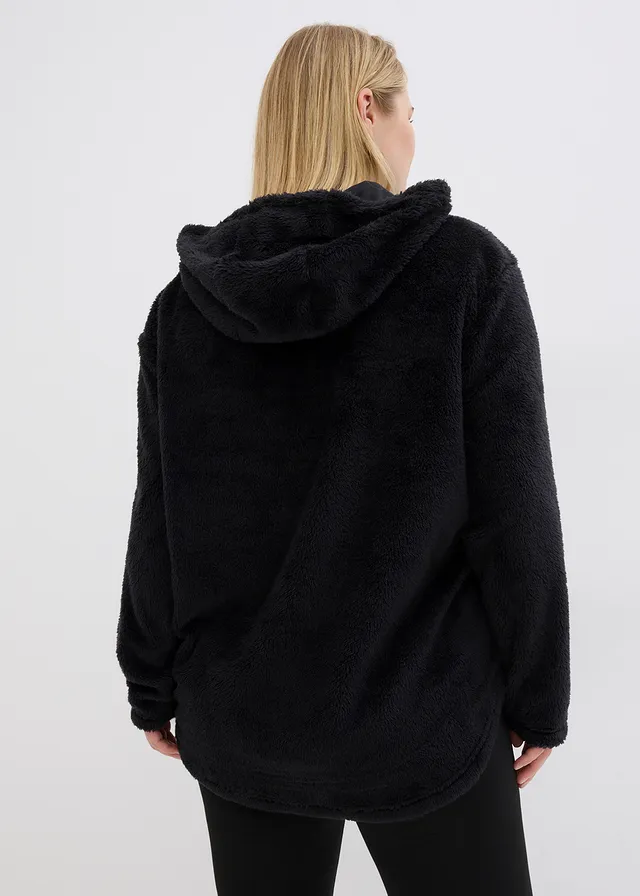 Pull long en polaire douce, oversize, Couleur: noir