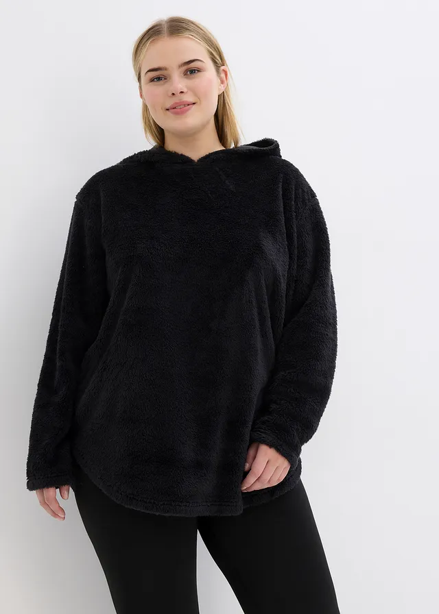 Pull long en polaire douce, oversize, Couleur: noir