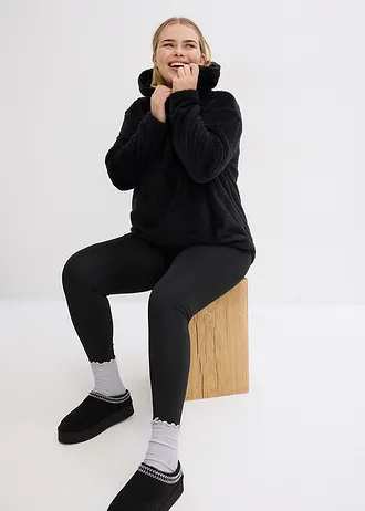 Lange trui van zacht fleece, oversized, Kleur: zwart