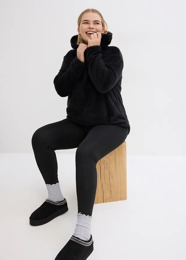 Pull long en polaire douce, oversize, Couleur: noir