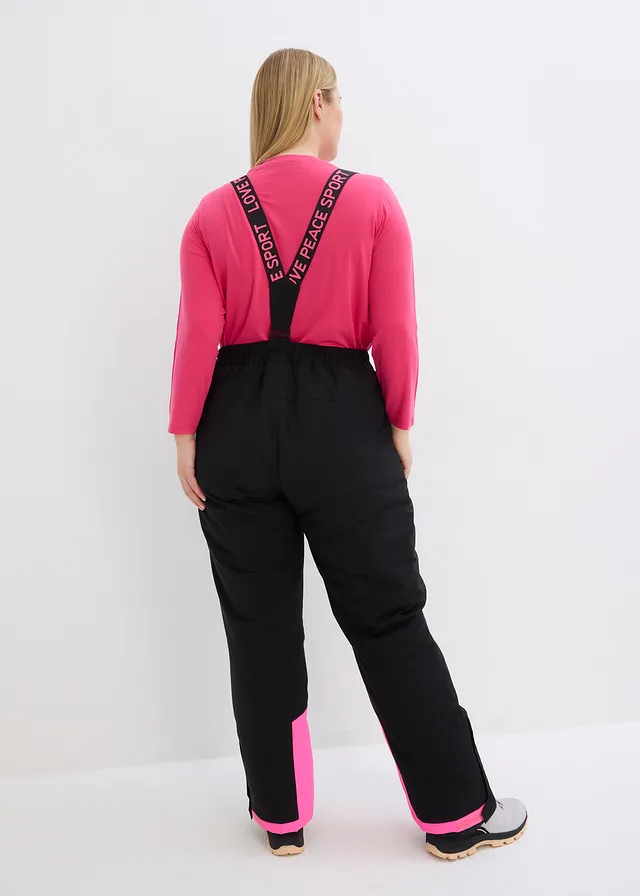 Pantalon de ski thermique imperméable avec bretelles amovibles, Couleur: noir