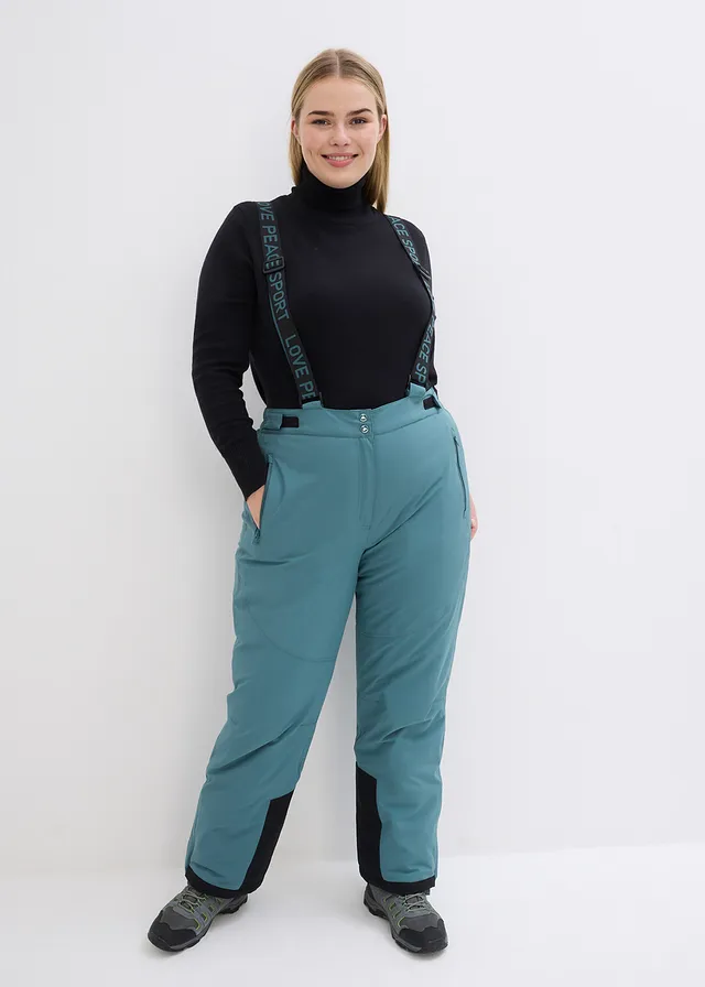 Pantalon de ski thermique imperméable avec bretelles amovibles, Couleur: gris vert