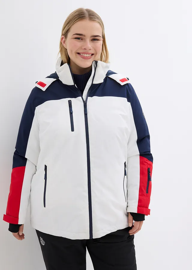 Veste de ski imperméable avec fentes d’aération, Couleur: blanc/bleu foncé