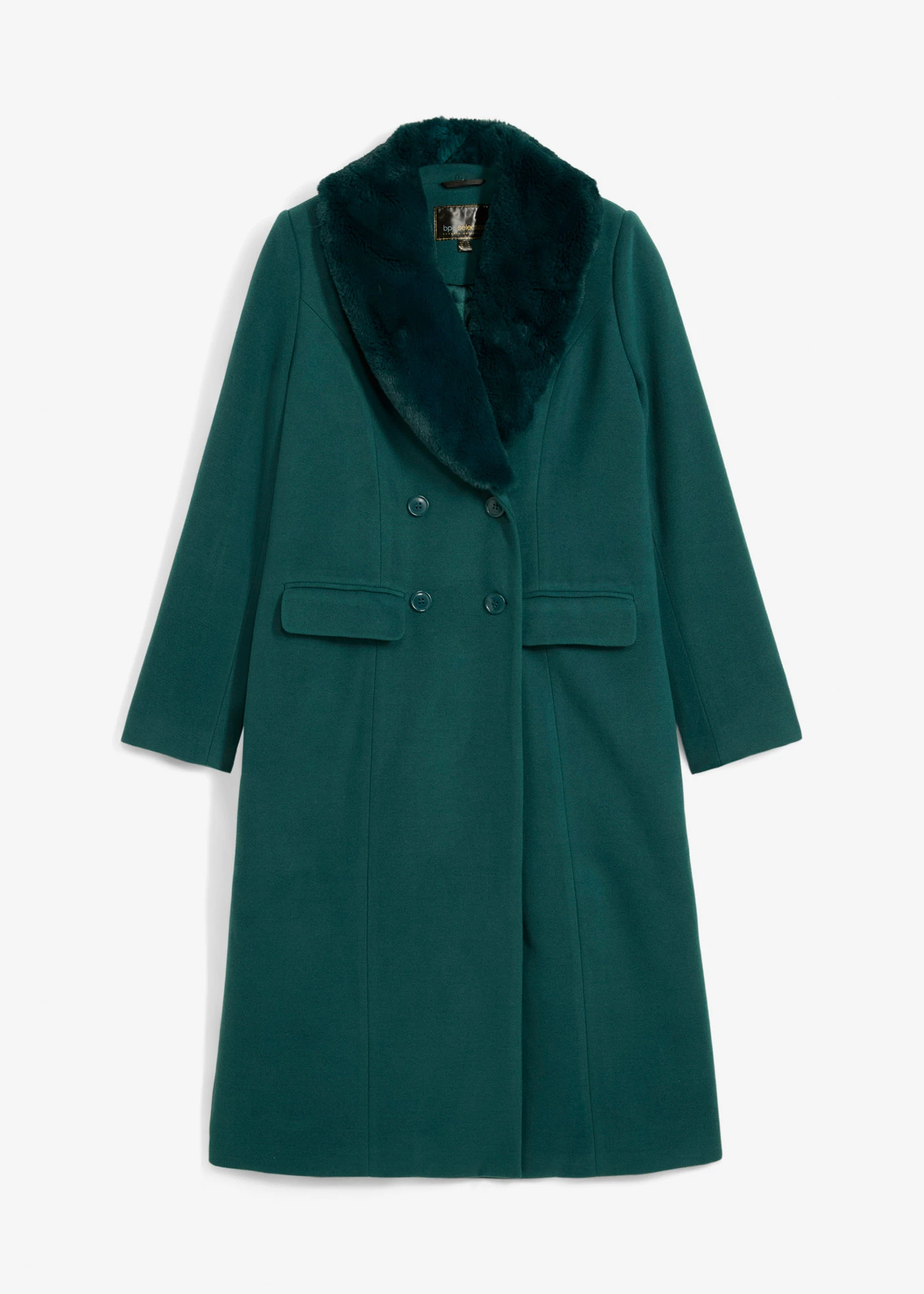 Kabát s odnímatelnou umělou kožešinou na límci • tmavě zelená • bonprix obchod
