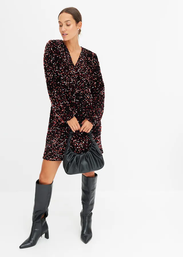 Robe à sequins, Couleur: noir-rouge-rose