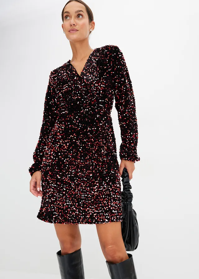 Robe à sequins, Couleur: noir-rouge-rose
