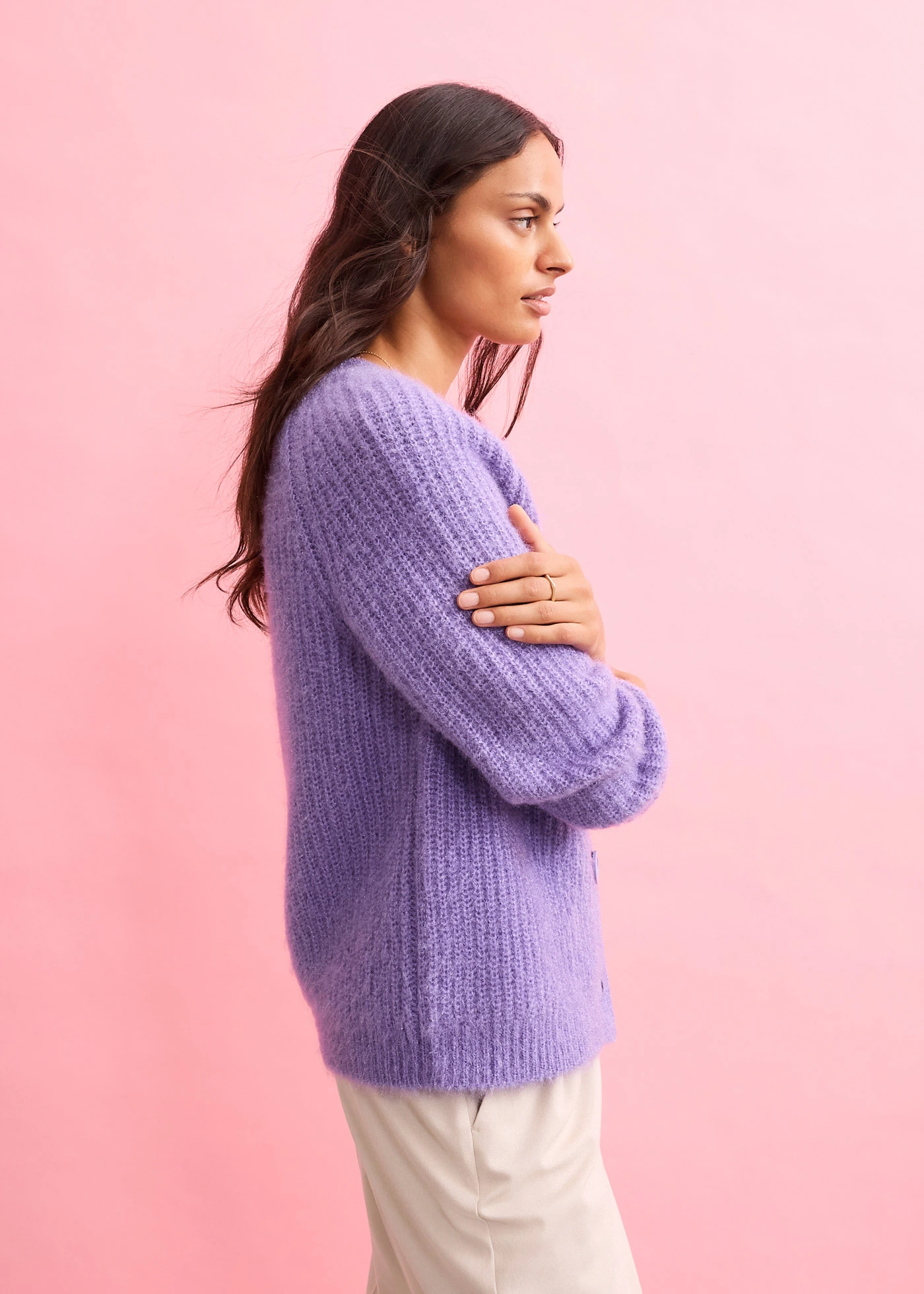 Gilet en grosse maille côtelée • violet tendre • Boutique bonprix