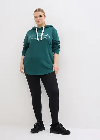 Joggingpak met lange sweater en legging (2-dlg.), Kleur: zwart/mat groen met print