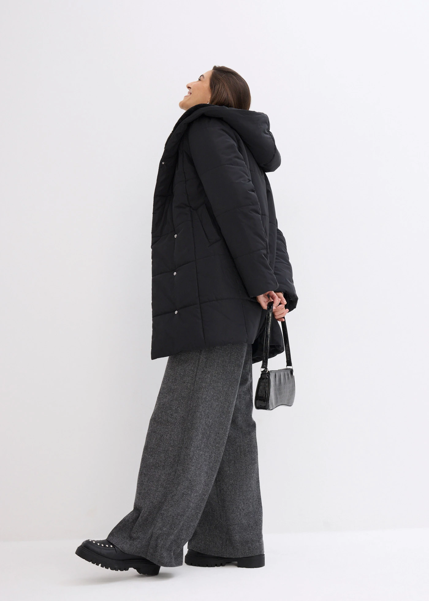 Prošívaná bunda s umělou kožešinou • černá • bonprix obchod