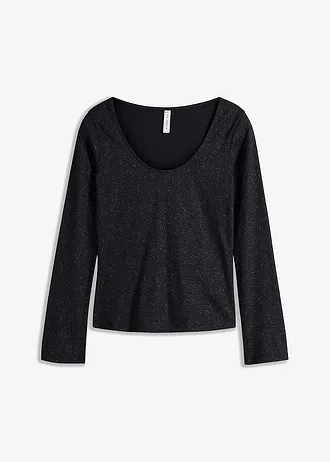 Glanzend geribd shirt • zwart • bonprix online shop