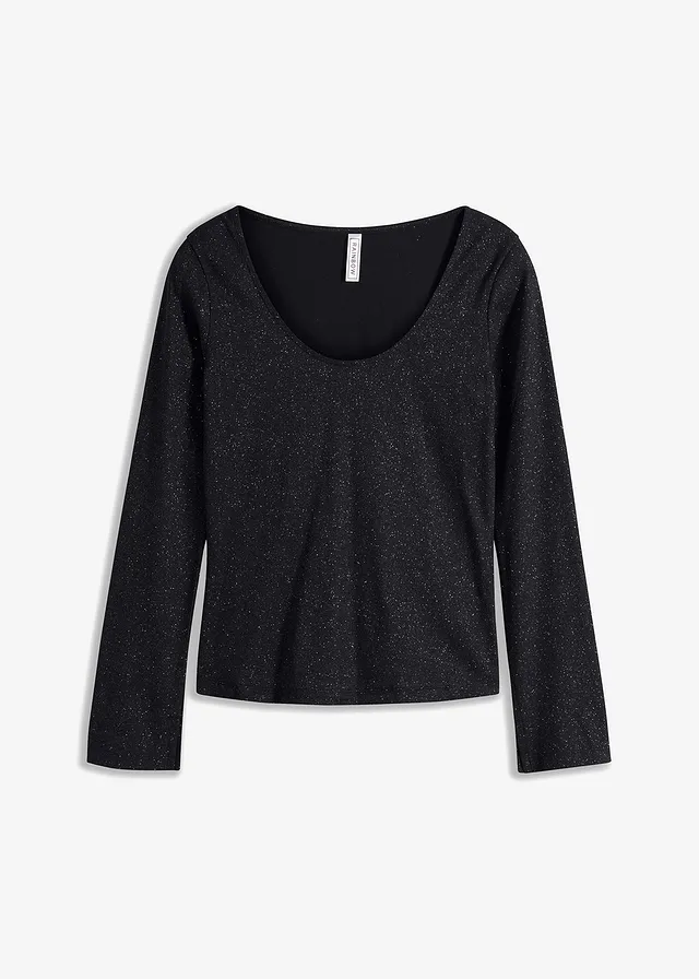 Glanzend geribd shirt • zwart • bonprix online shop