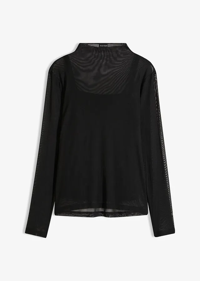 Shirt z długim rękawem i wstawką z siatkowego materiału
