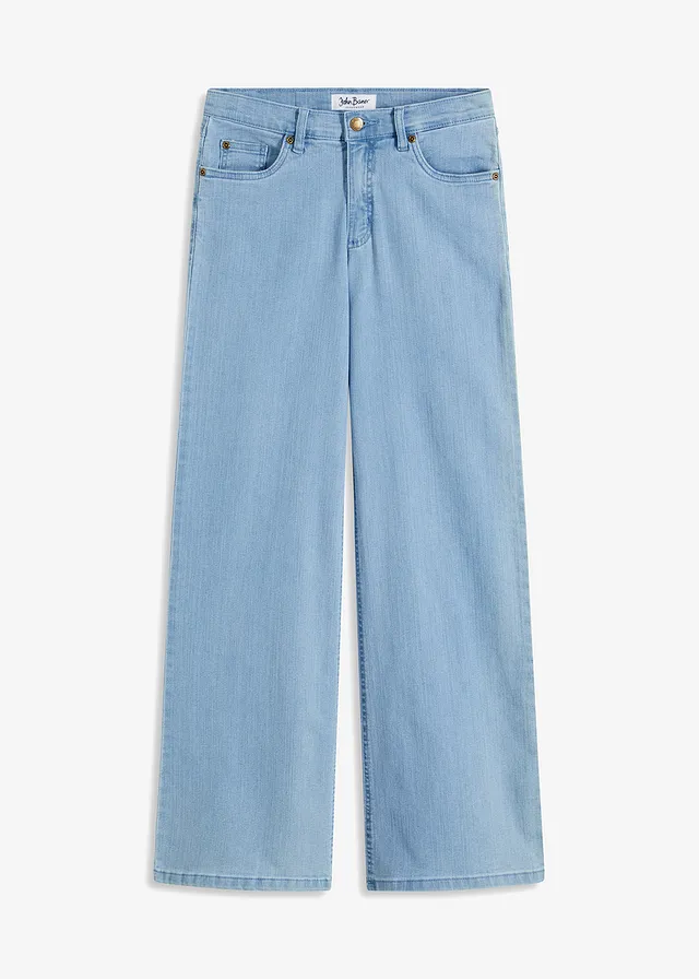 Wide leg stretch jeans, mid waist, Kleur: lichtblauw denim used