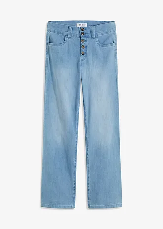 High waist stretch jeans, straight, Kleur: lichtblauw denim used