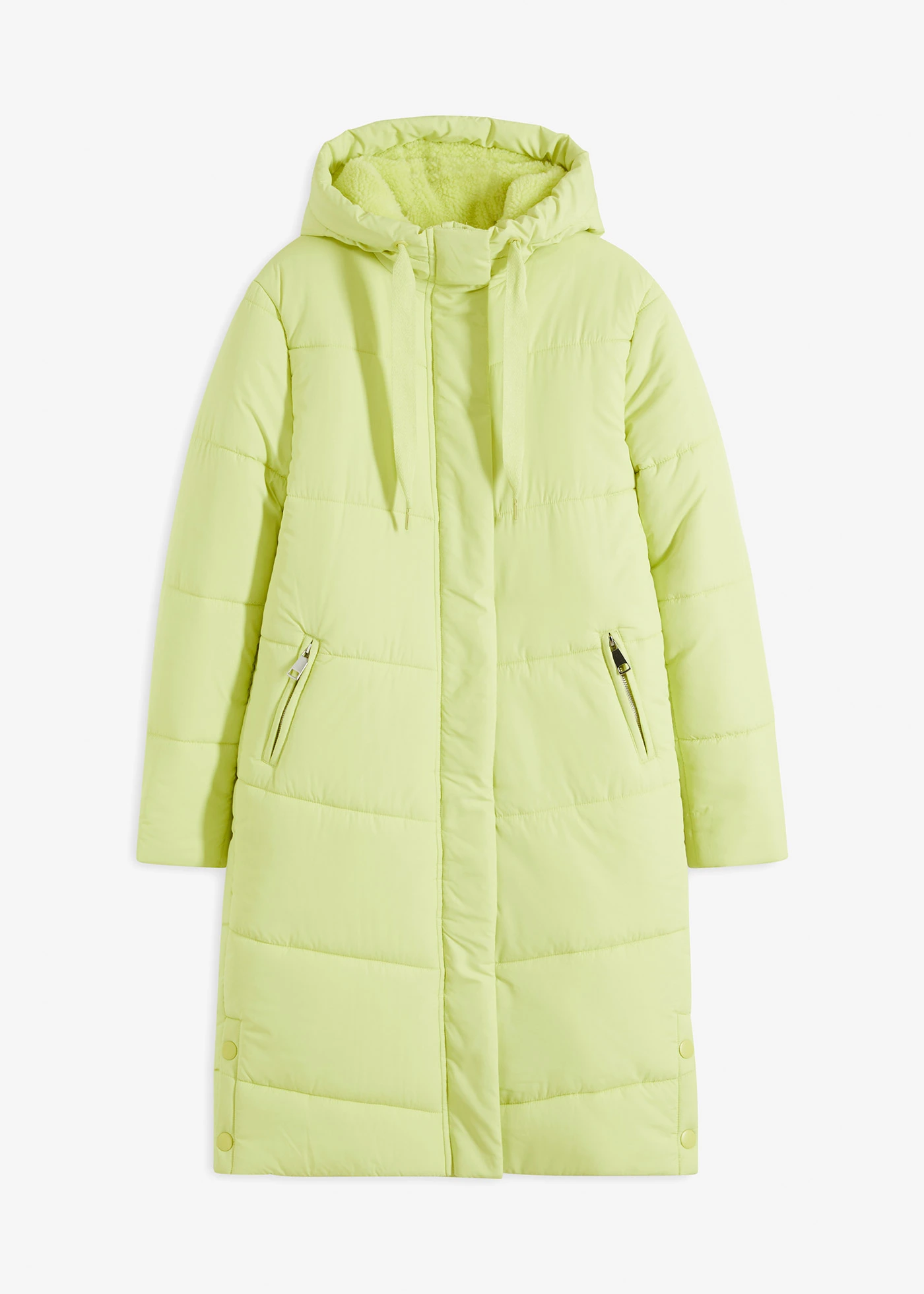 Lange gewatteerde jas met teddy voering in de capuchon • mintgroen • bonprix online shop