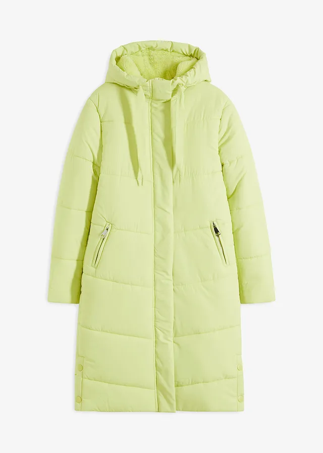 Lange gewatteerde jas met teddy voering in de capuchon • mintgroen • bonprix online shop