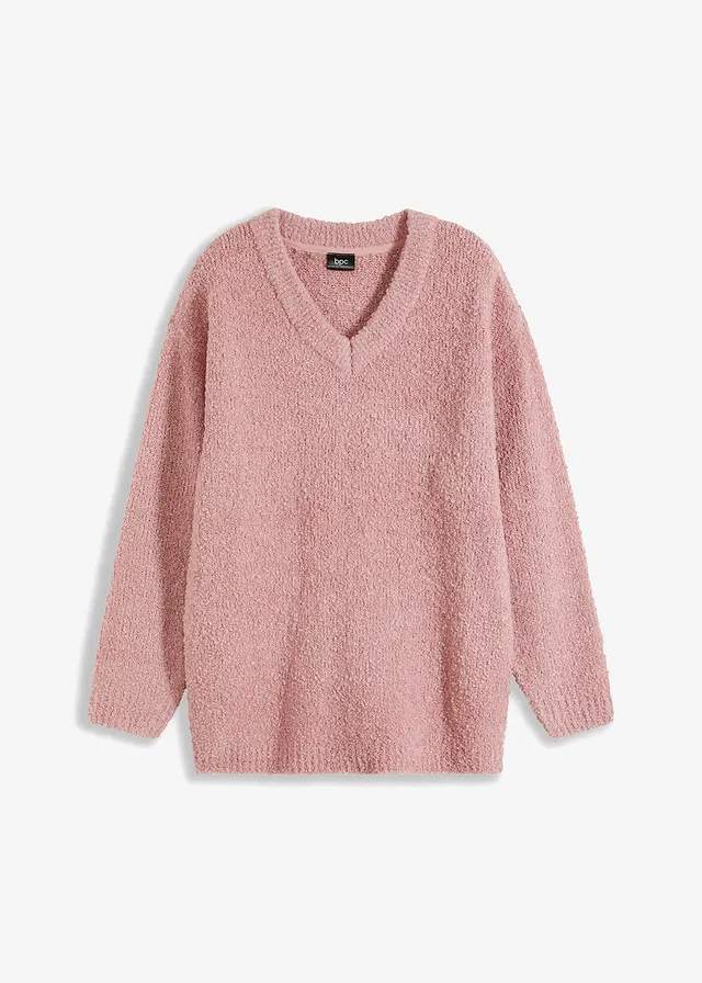 Pulover din tricot cu ochiuri mari, cu decolteu în V
