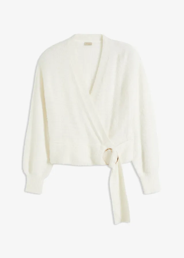 Pull cache-cœur avec accessoire, Couleur: blanc cassé