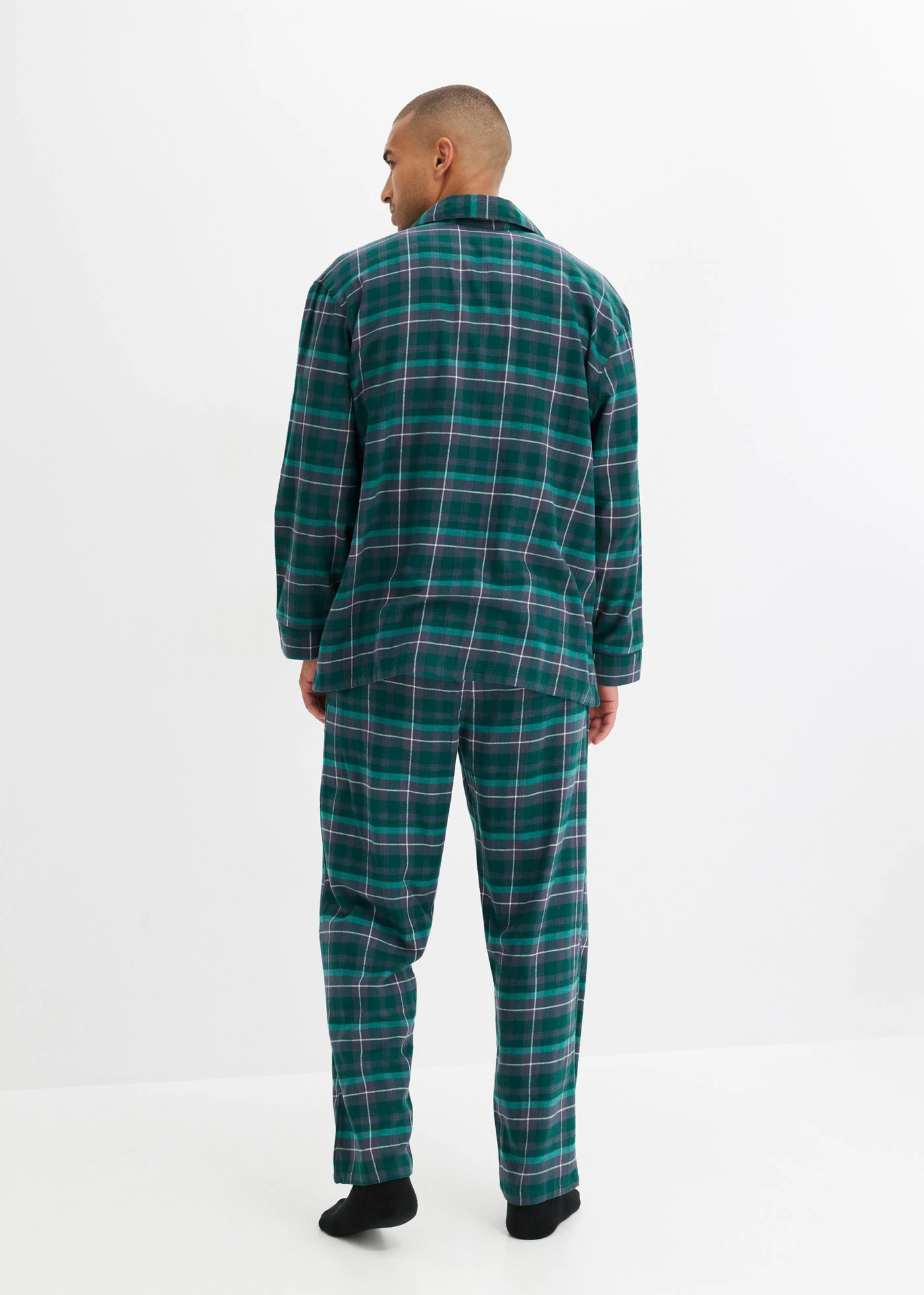 Pyjama boutonné homme en flanelle douce, manches longues • vert forêt carreaux • Boutique bonprix