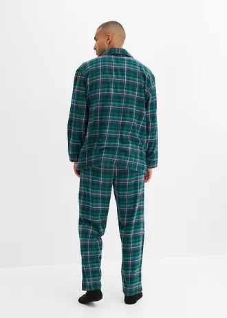 Flanellen pyjama met knoopsluiting en lange mouwen • bosgroen geruit • bonprix online shop