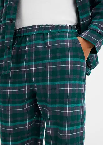 Flanellen pyjama met knoopsluiting en lange mouwen • bosgroen geruit • bonprix online shop