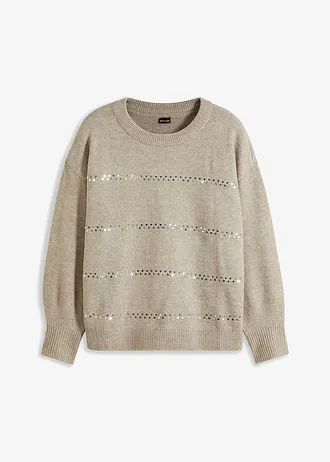 Boxy trui met pailletten • natuursteen gemêleerd • bonprix online shop