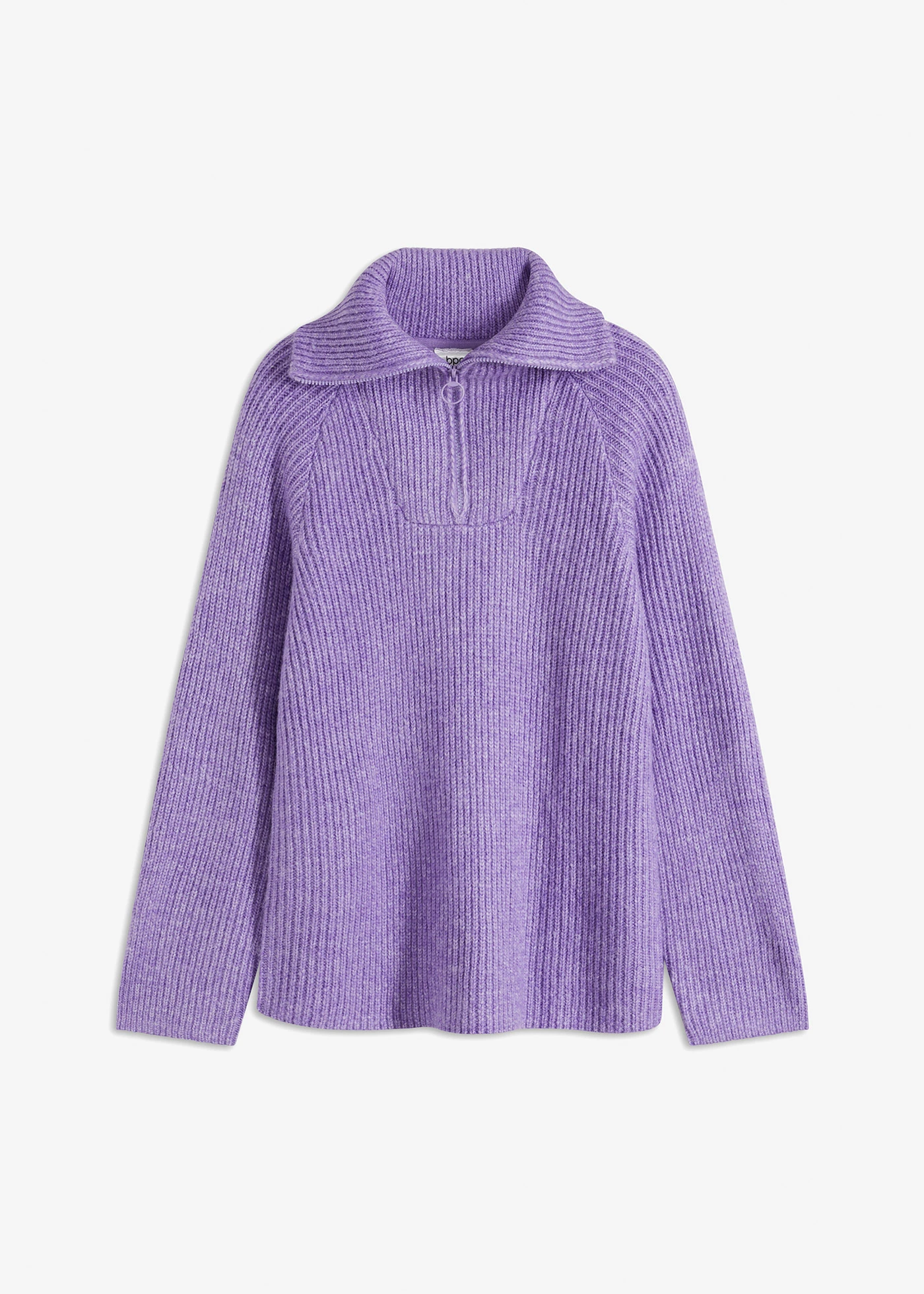 Sweter w prążki ze stójką • kremowy liliowy • sklep bonprix