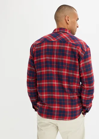 Flanelová košile s hřejivou flísovou podšívkou • rudá-šedá-tmavě modrá -nugátová kostkované • bonprix obchod