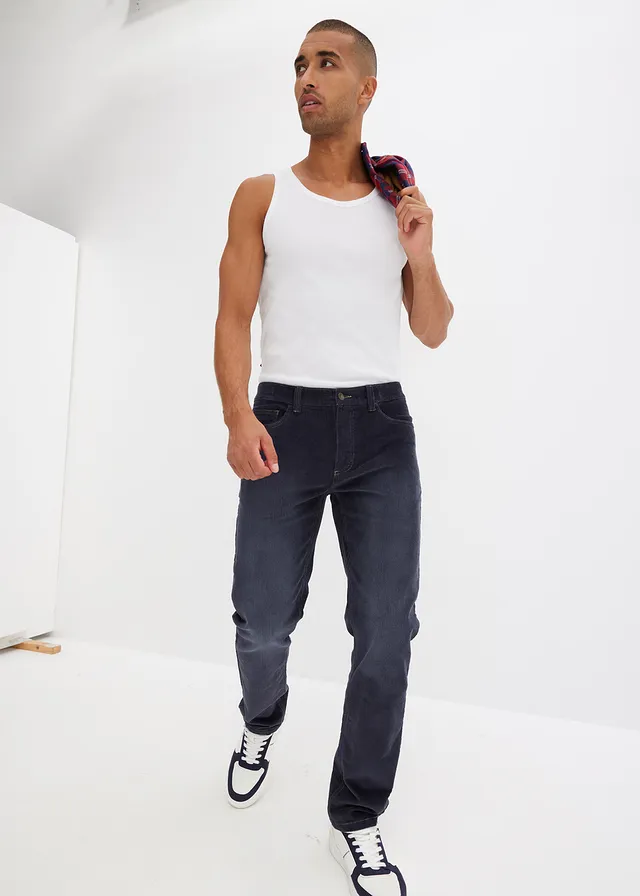 Pantalon droit en velours côtelé extensible aspect délavé, regular • bleu nuit-olive clair • product-page.page-title-suffix