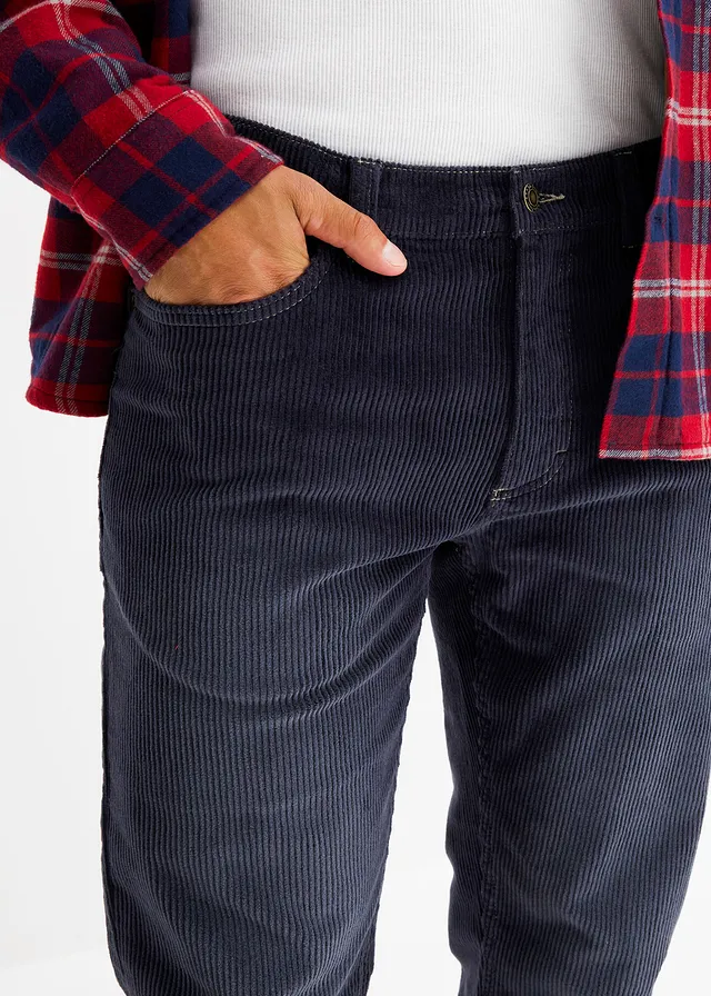 Pantalon droit en velours côtelé extensible aspect délavé, regular • bleu nuit-olive clair • product-page.page-title-suffix