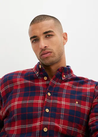 Flanelová košile s hřejivou flísovou podšívkou • rudá-šedá-tmavě modrá -nugátová kostkované • bonprix obchod