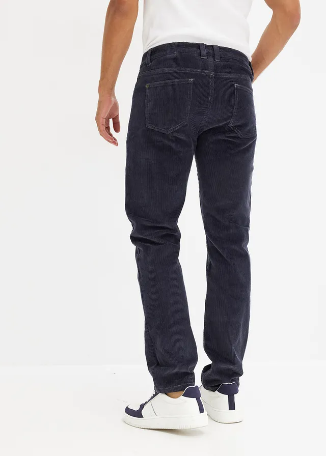 Pantalon droit en velours côtelé extensible aspect délavé, regular • bleu nuit-olive clair • product-page.page-title-suffix