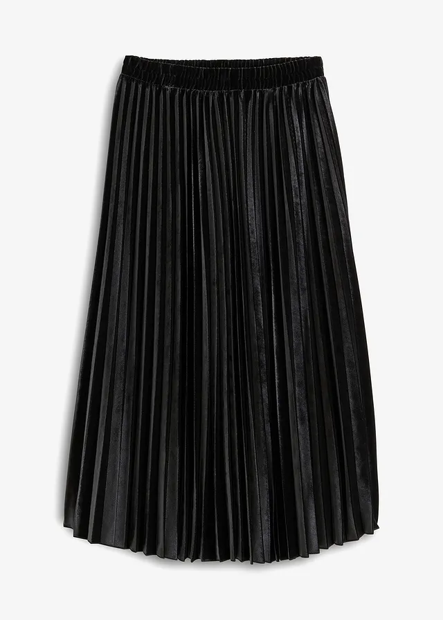 Plissé rok van zacht fluweel, Kleur: zwart