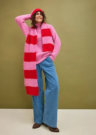 Fular şi căciulă (2piese) • roşu-salsa-roz-pink dungat • magazin bonprix