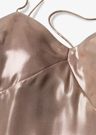 Šaty na ramínka z jemného saténu • béžovošedá • bonprix obchod