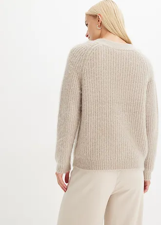 Gilet en grosse maille côtelée brillante • mastic • Boutique bonprix