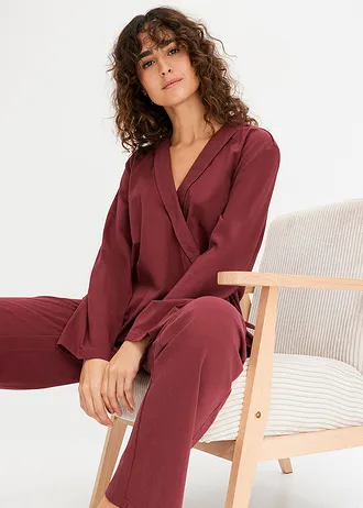 Pyjama met sjaalkraag van zacht katoen (2-dlg. set) • donkerbessen • bonprix online shop
