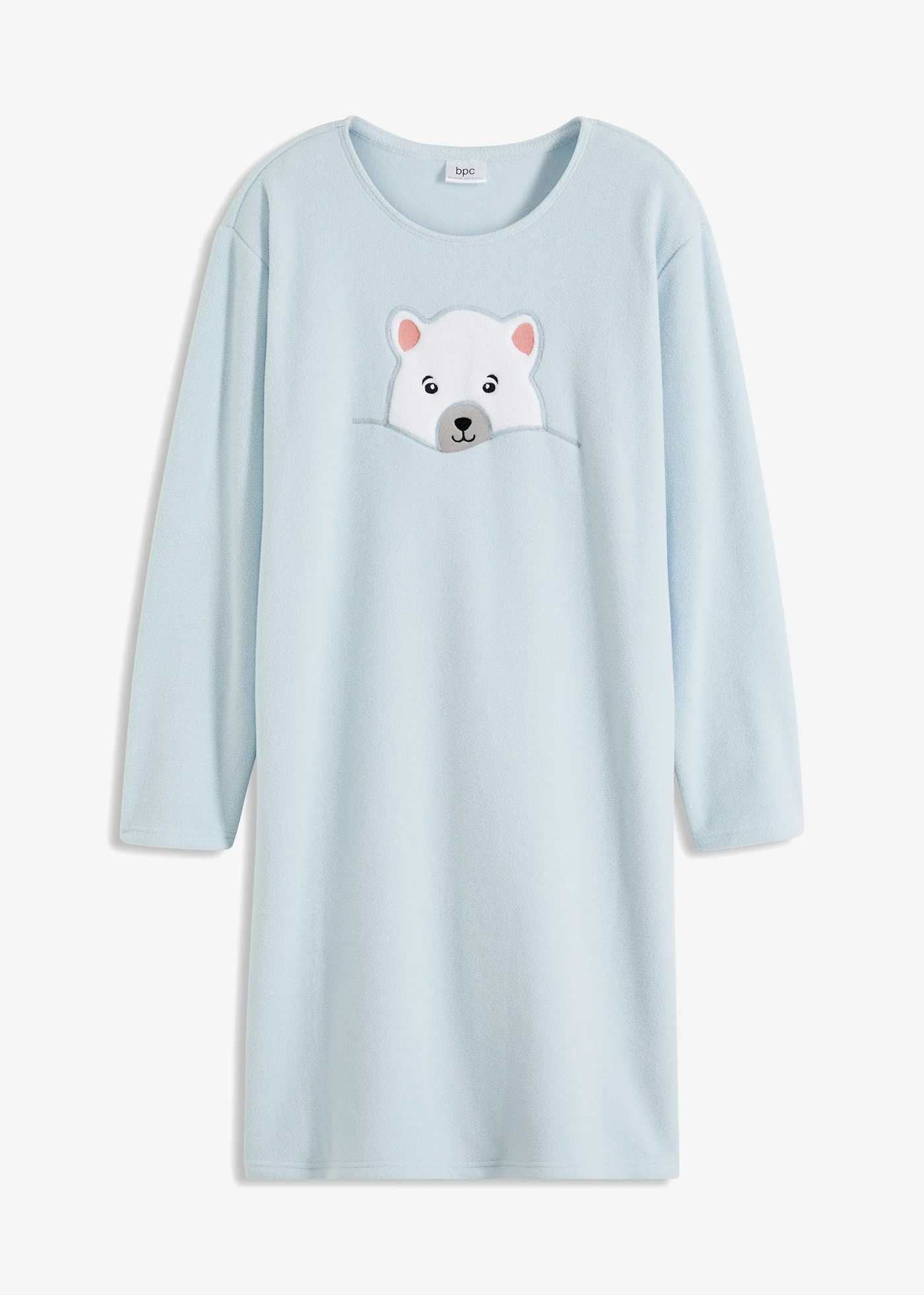 Cămaşă de noapte din fleece cu aplicație deco • albastru pudrat • magazin bonprix