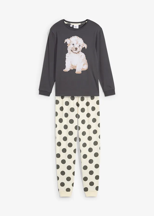 Pyjama 100% coton (ens. 2 pces), Couleur: anthracite/crème imprimé