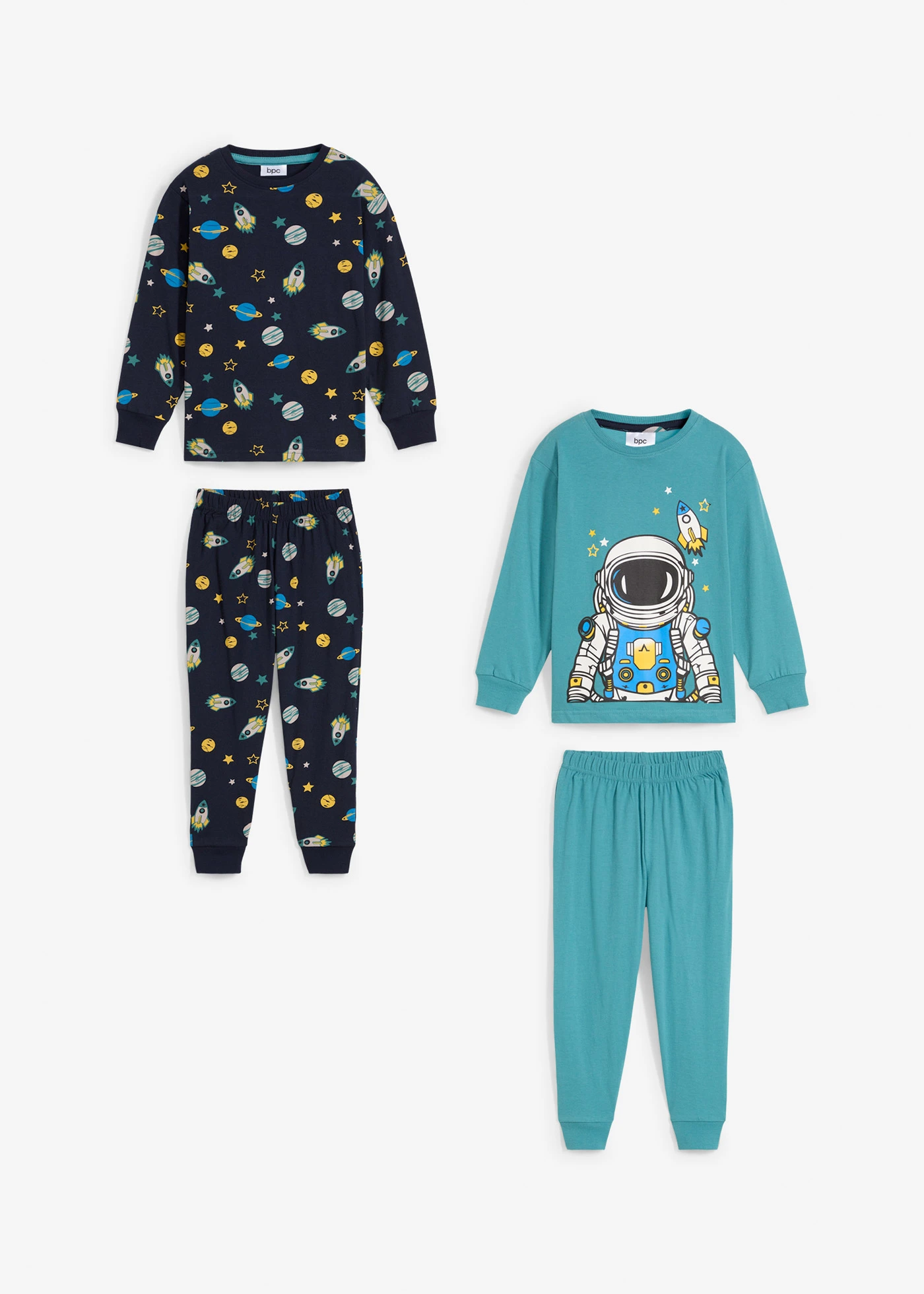 Jongens pyjama van biologisch katoen (2-dlg. set) • donkerblauw-mat kobaltturkoois gedessineerd • bonprix online shop