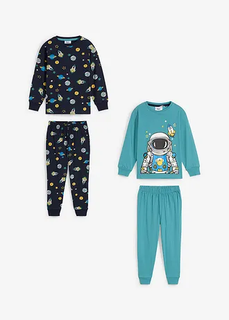 Jongens pyjama van biologisch katoen (2-dlg. set) • donkerblauw-mat kobaltturkoois gedessineerd • bonprix online shop
