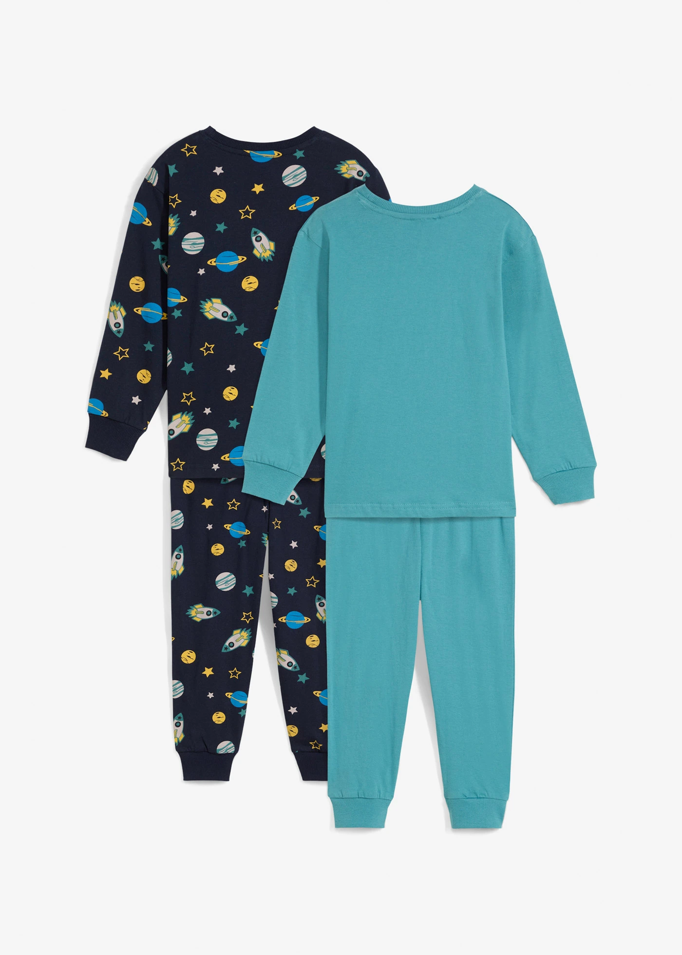 Jongens pyjama van biologisch katoen (2-dlg. set) • donkerblauw-mat kobaltturkoois gedessineerd • bonprix online shop